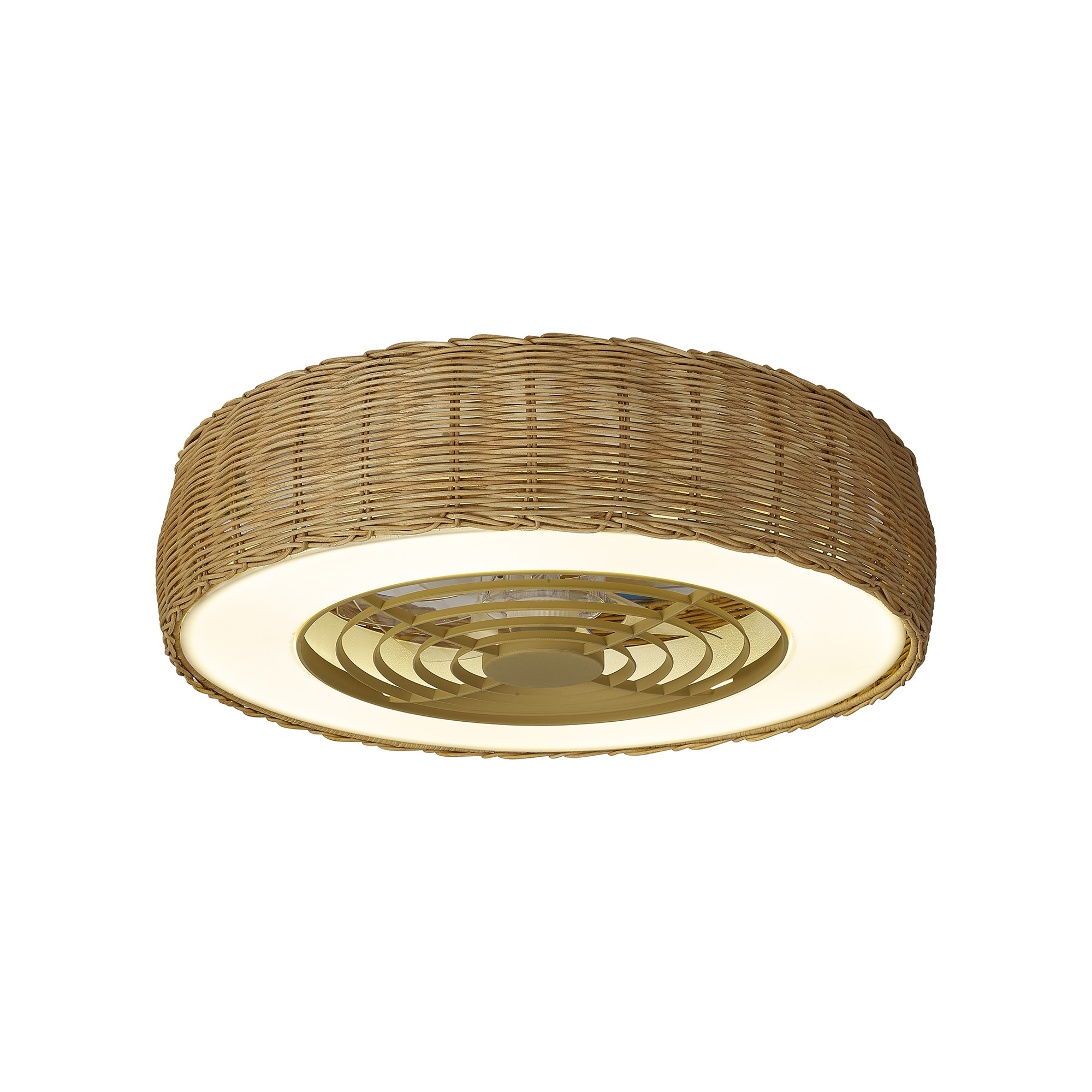 M8226  Kilimanjaro Mini 55W LED Dimmable Ceiling Light & Fan, Remote Controlled Beige Rattan